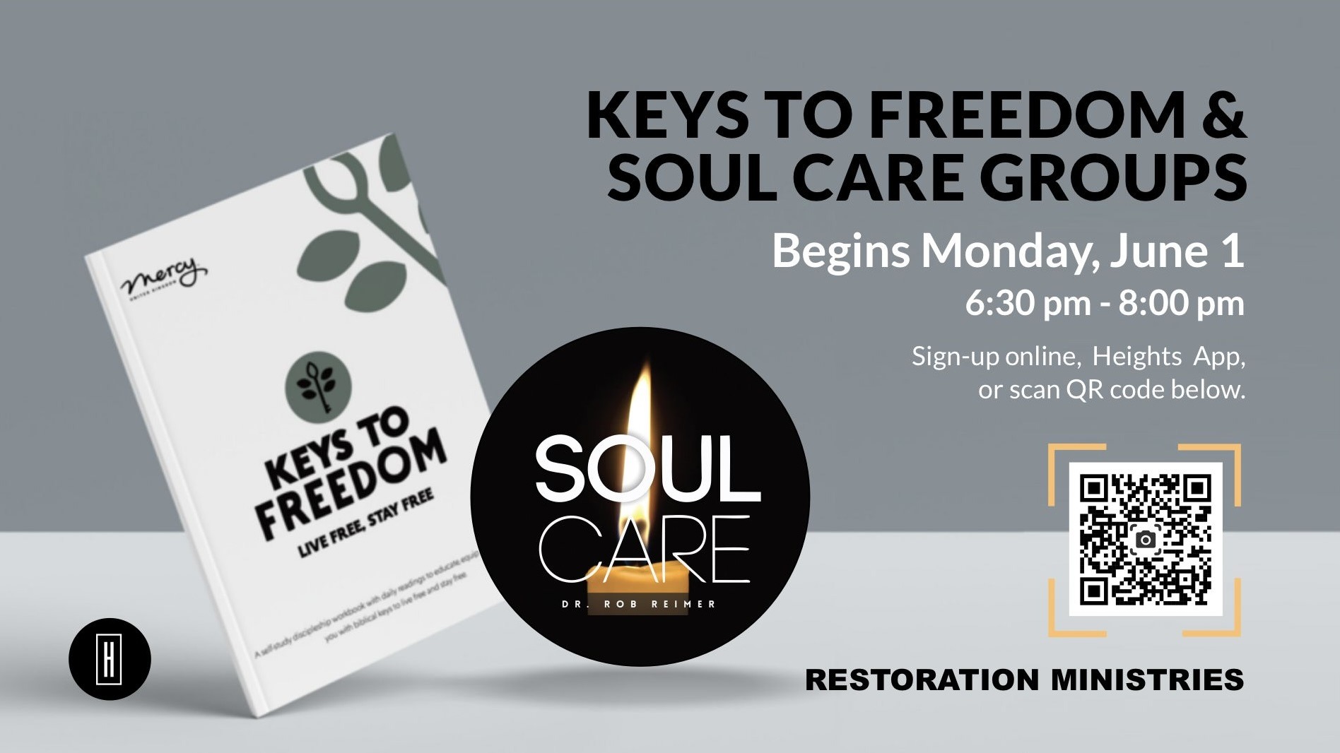 Keys and Soul FINAL Promotional graphic of Keys to Freedom: Life Free, Stay Free. White background graphic with a green key sprouting leaves on either side. Green banner at bottom with details: "An interactive discipleship study to educate, equip, and empower you with biblical keys to live free and stay free."